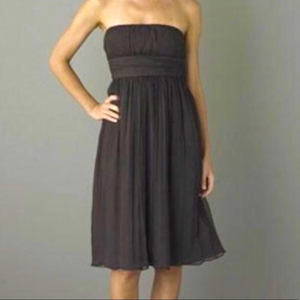 J Crew JULIET Brown Silk Chiffon A-Line Strapless Dress Womens size 2 petite
